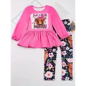 2PC set Girl's Long Sleeve Top & Pants Set, Cartoon Pattern Casual Outfits